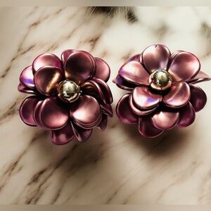 Purple-ish Pink Flower Clip-on Earrings